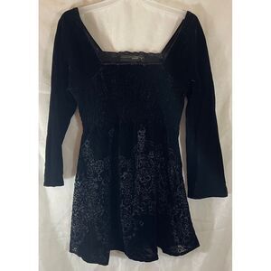 Venezia Black Velvet Floral Burnout Tunic Square Neck 3/4 Sleeve Tunic‎ 14/16
